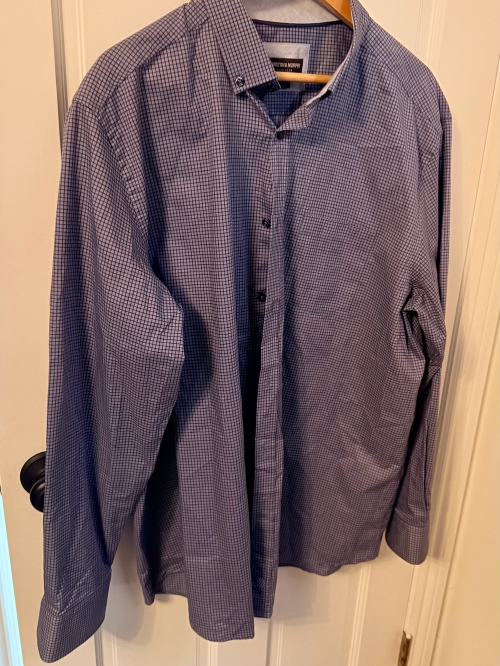 Johnston & Murphy Navy and White Micro-Check Long-Sleeve Dress Shirt